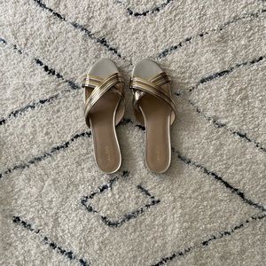 Size 11 Aldo silver, gold slides.